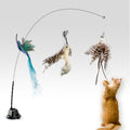 Cat Toy Set——Cat Toy Wand Auto Interactive Toys for Indoor Cat, 5 in 1 Hands-Free Natural Bird Feather Ball Toys, Strong Suction Cup with Bird & Feather Attachments, Bell Teaser