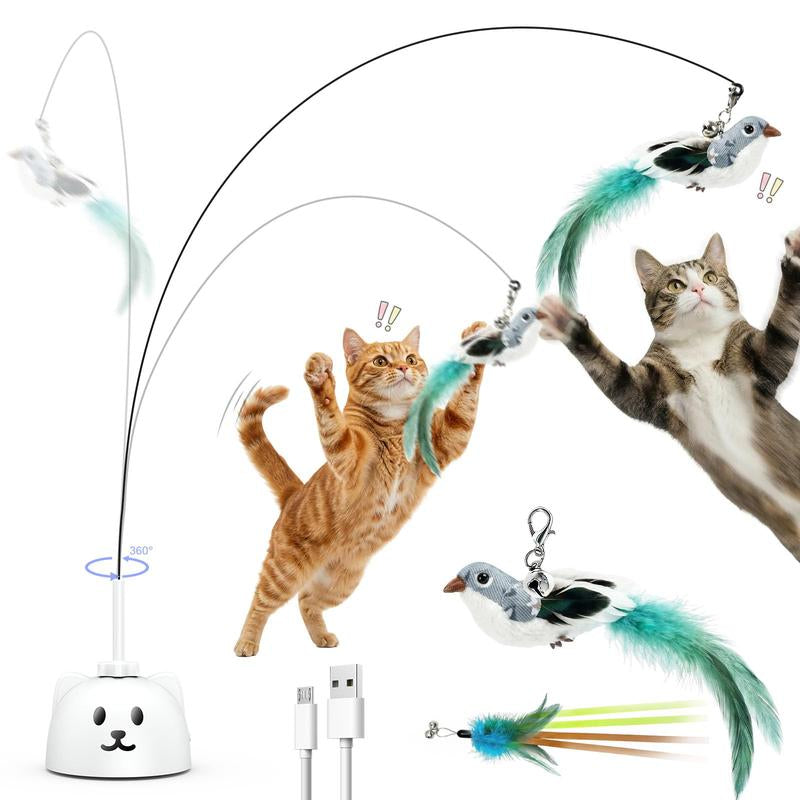 CATPICK Interactive Cat Toys for Indoor Cats Automatic Electric Flying Bird Feather Wand Toy with Automatic Function and Electric Flying Bird for Continuous Entertainment