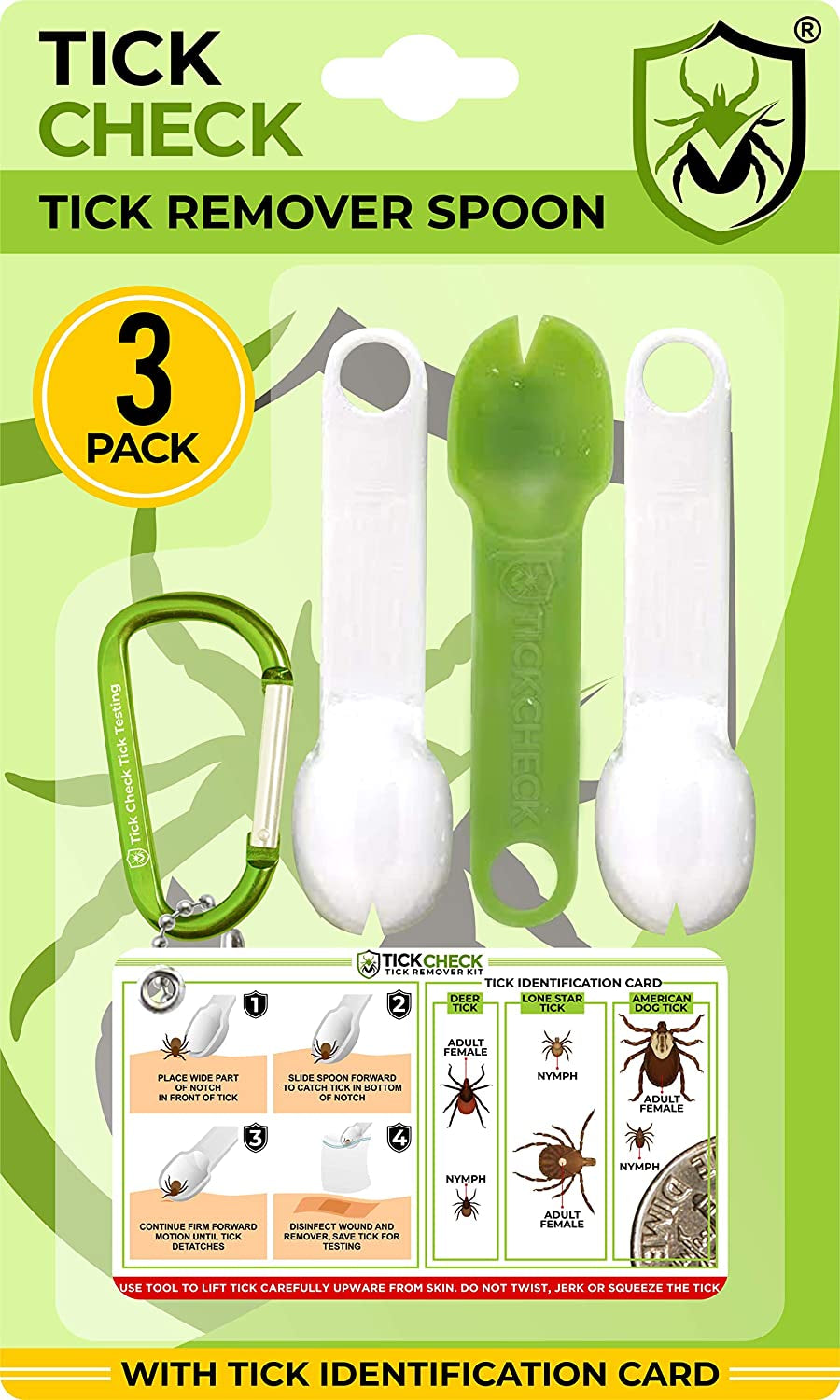Ultimate Tick Remover Kit - 3-Pack Lightweight Tools with Free Tick ID Card & Carabiner