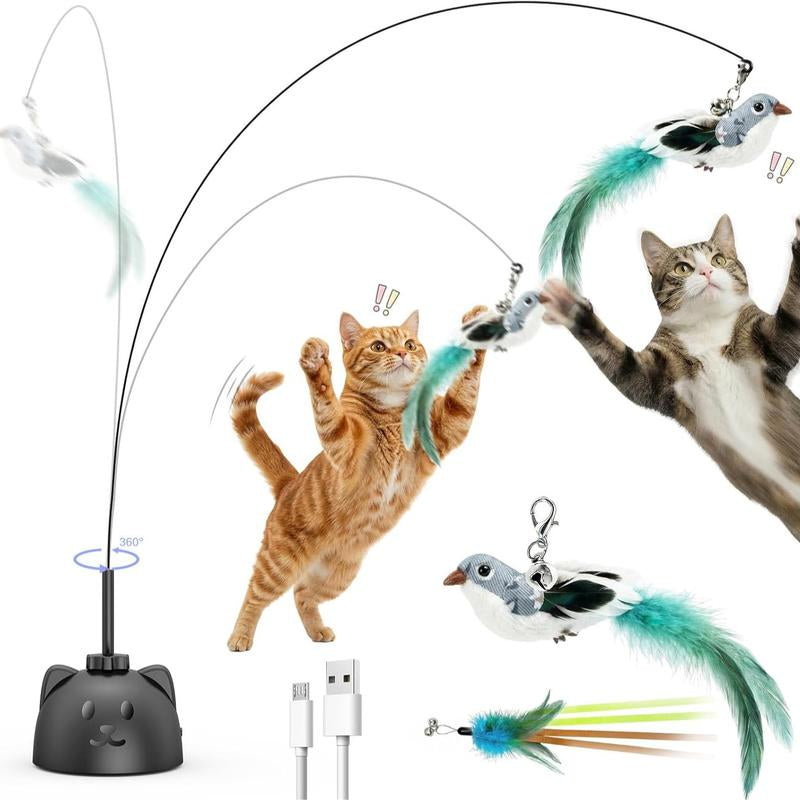 CATPICK Interactive Cat Toys for Indoor Cats Automatic Electric Flying Bird Feather Wand Toy with Automatic Function and Electric Flying Bird for Continuous Entertainment